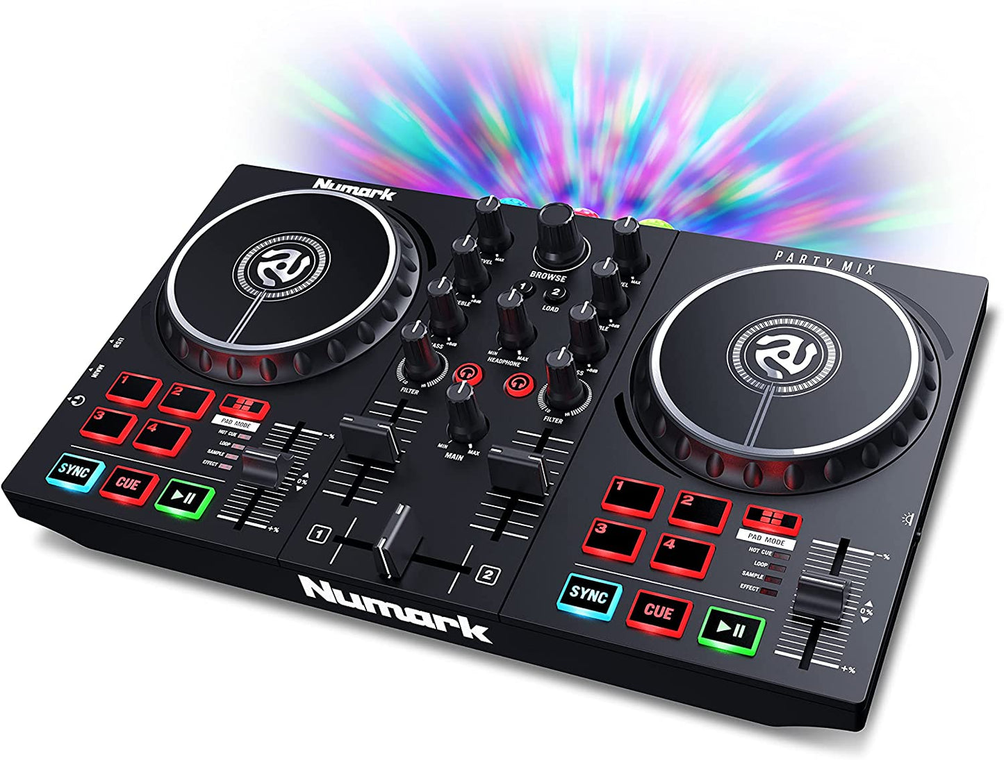Numark Party Mix II - DJ Controller / DJ Set for Beginners with Built-In DJ Lights & DJ Mixer for Serato DJ Lite and Algoriddim djay Pro AI